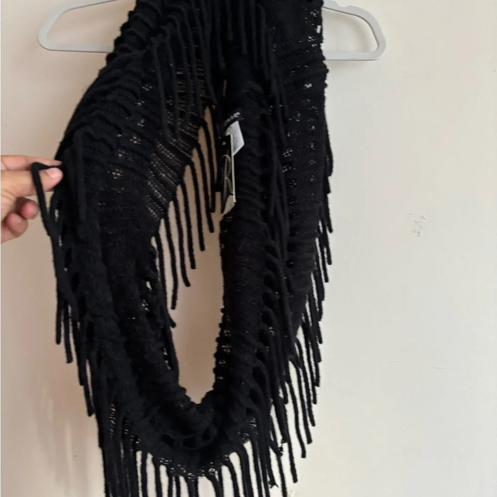 Rampage Black Fringe Crochet Scarf One Size
